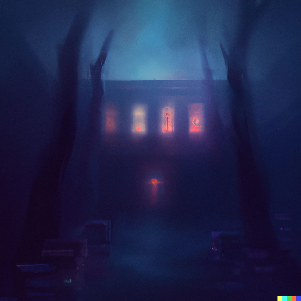 “The midnight library, mysterious, mist, twilight, epic digital art”