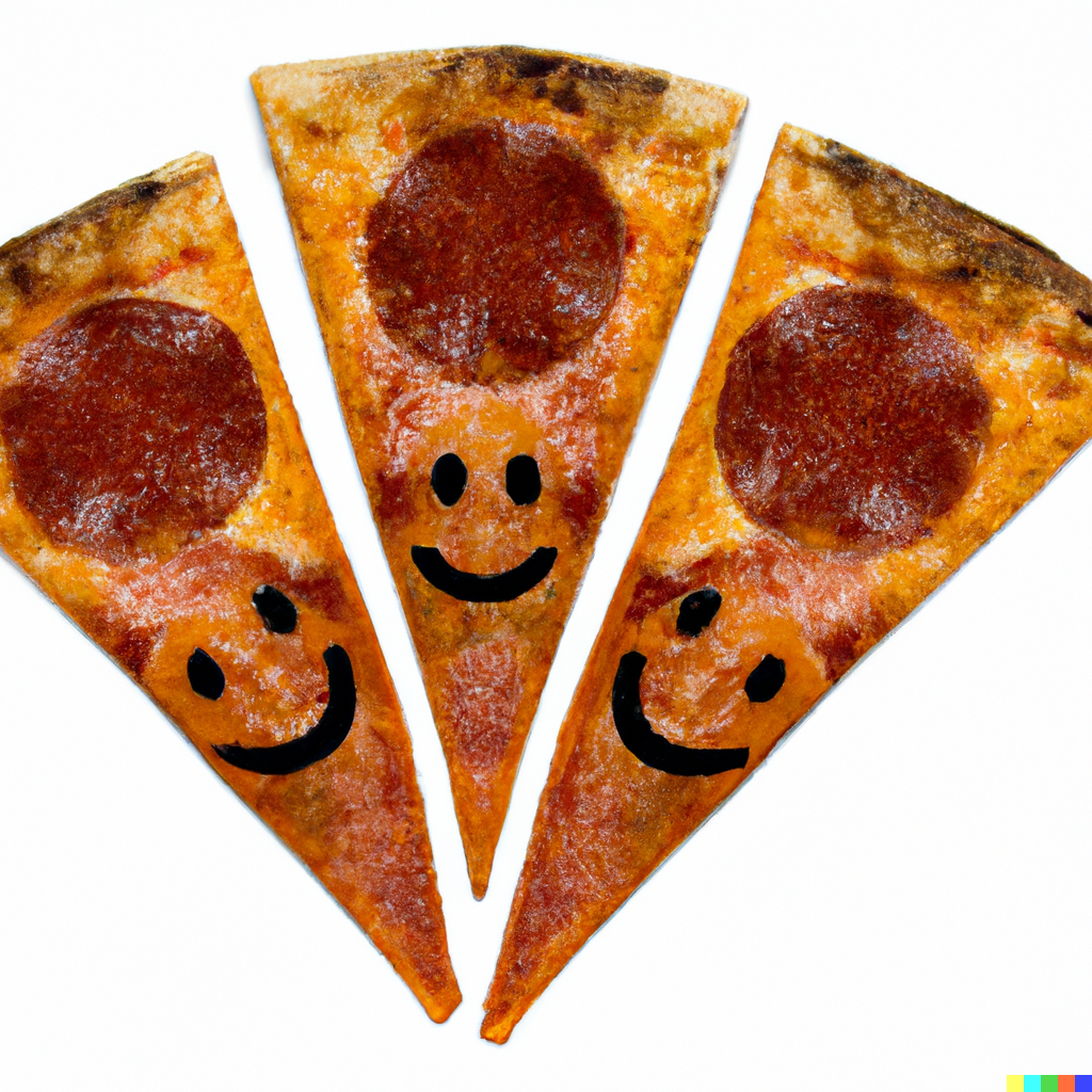 “happy pepperoni pizza slices being friends, centered, sharpie, solid well defined black border, solid white background”
